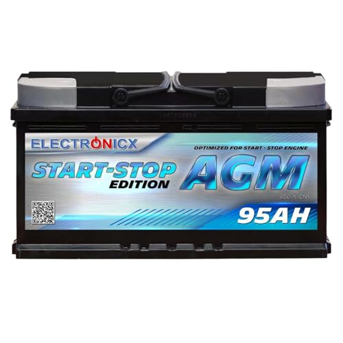 Electronicx AGM Autobatterie 95Ah 12V – 950A EN Start-Stopp Starterbatterie, wartungsfrei, versiegelt, vibrationsfest, Hochleistungsbatterie für KFZ, 95 Ah AGM Batterie, zuverlässig, robust
