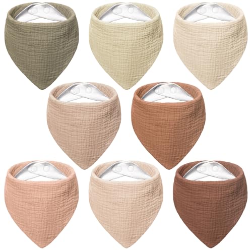 Bearmoss Lätzchen Baby Dreieckstuch Musselin Halstuch Baby für Junge und Mädchen,100% Baumwolle Verstellbare 8 Stück (Kokosnuss-Mocca)