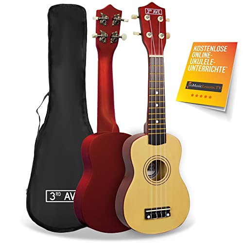 3rd Avenue Sopran-Ukulele für Anfänger, 54 cm/21“ mit Ukuleletasche – in Natur – KOSTENLOSE 1-monatige Online-Lektionen