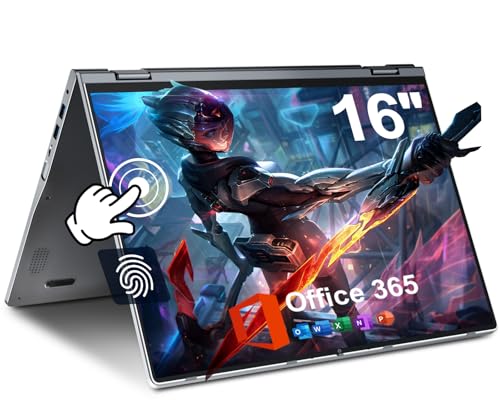 jumper Laptop, 16'' IPS FHD Touchscreen Laptop, 16GB DDR5 640GB Storage, Quad-Core N95(bis zu 3,4 GHz), 1 Jahr Office 365, QWERTZ Tastatur mit Hintergrundbeleuchtung, Fingerabdruckleser, WiFi 6, BT5.2