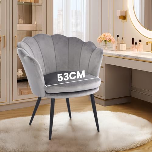 Bosmiller Schminktisch Stuhl aus Samt，Schreibtischstuhl mit Blütenblätter Rückenlehne，Bürostuhl 200 kg mit Doppelten Sitzkissen，Esszimmerstühle für Schlafzimmer/Esszimmer
