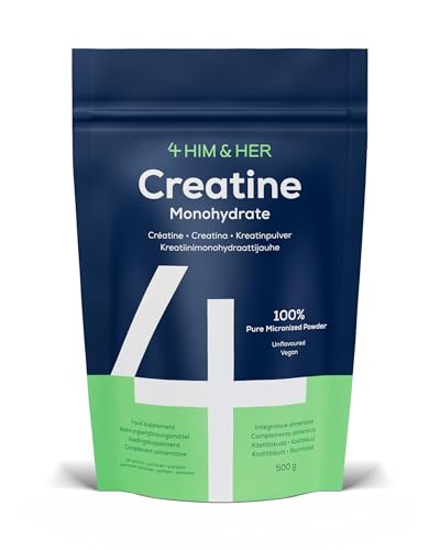 4 HIM & HER Creatin Monohydrat Pulver 500 g – 99,9% Rein, Mikronisiert Kreatin Pulver (Meshfaktor 200) – Vegan, Hochdosiert Kreatin Monohydrat - 147 Portionen (Vorrat für 5 Monate)