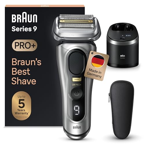 Braun Series 9 Pro+ Rasierer Herren Elektrisch, Elektrorasierer mit 5+1 Ultradünnen Präzisionsklingen, Rasierapparat ProTrimmer & Reinigungsstation, 60 Min Laufzeit, Made in Germany, 9567cc, Silber