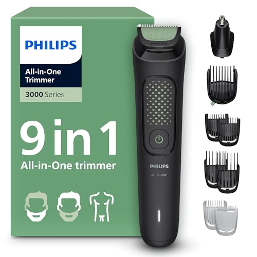 Philips Multigroom 3000er-Serie All-in-One 9-teiliger Trimmer: Rasierer und Haarschneider für Gesicht, Kopf und Körper, selbstschärfende hautfreundliche Klingen, zwölf Längeneinstellungen, MG3946/15