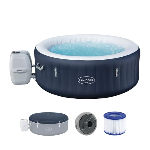 Bestway Lay-Z-SPA Energiespar-Whirlpool Miami AirJet, Ø 180 x 66 cm, 4 Personen, Heizung, Frostwächter, 120 AirJet-Düsen, Energiespardämmung, Thermo-Abdeckung, Dunkelblau