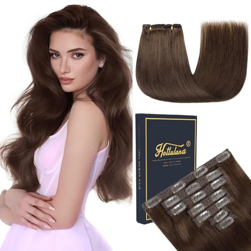 HotLulana Clip in Extensions Echthaar 7pcs Dunkel Braun Extensions Echthaar Invisible Clip Extensions Echthaar Remy Echthaar Extensions 14 Zoll 35cm 80g Clip Extensions Skin Weft Haarverlängerung 2#