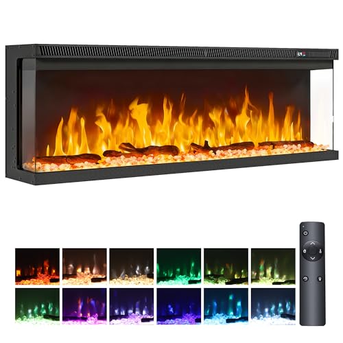 TAUS Elektrokamin 102 cm 3 in 1 Kamin mit Heizung Stand, Wand- oder Einbaukamin mit 3D Flammeneffekt und 12 Flammenfarben, 900W/1800W Kamin mit Fernbedienung, Timer & Thermosta