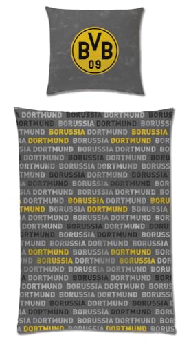Dortmund Borussia Bettwäsche - Schriftzüge - grau 2teilig Baumwolle 135 x 200 cm BVB 09