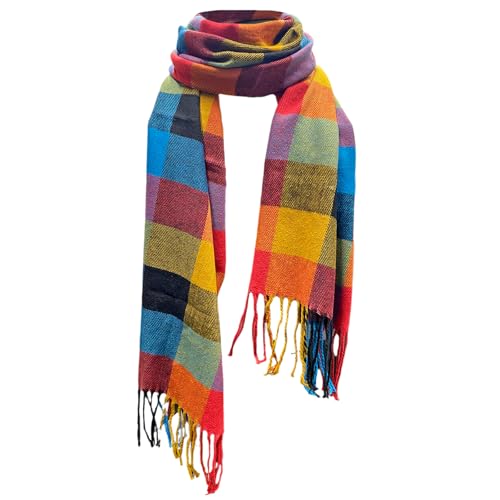 SAIIURV Karierter Schal für Damen Herren Herbst Winter Schal Kariert Damen Halswärme Halstuch Kariert Streifen Muster Fransen Langer Halstuch (Bunt)