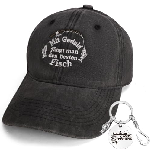 Kaempe Geschenke für Angler, Angeln Cap und Schlüsselanhänger für Geschenk für Männer, Angel Zubehör, Angelsachen, Fischen Gadgets, Fischer Mütze Herren, Angler Hut