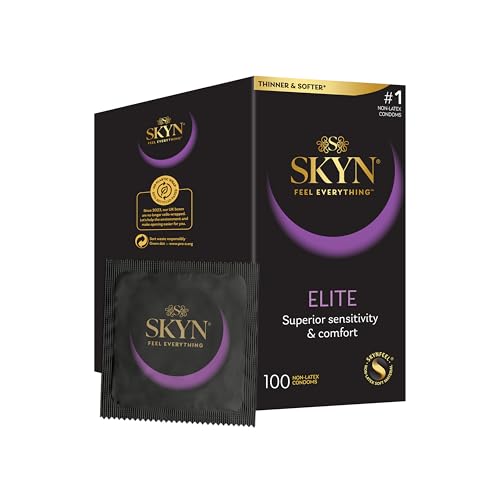 SKYN Elite Kondome, latexfrei, Skynfeel, Kondome für Männer, normale Größe, ultradünne und weiche Kondome, glatte gerade Form, 53 mm breit, 100 Stück