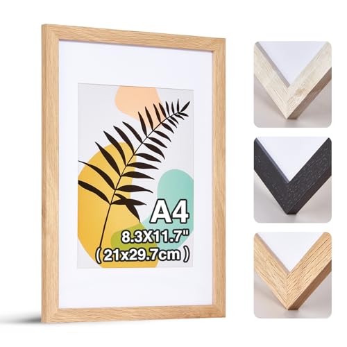 HOUSE DAY 1er Set Bilderrahmen A4 - Holz Bilderrahmen 21x30cm holzrahmen,Plexiglas Posterrahmen,Collage Poster Rahmen, Moderner Poster Dokumentenrahmen, MDF Fotorahmen(Natur)