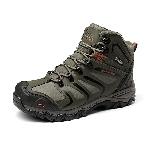 NORTIV 8 Herren Outdoorschuhe Wanderstiefel Trekking Wanderschuhe Wasserdicht Mid Kletterschuhe Bergsteigen Hiking Boots Armadillo Serien,Size 44,Olive/Schwarz/Orange,160448_M-E