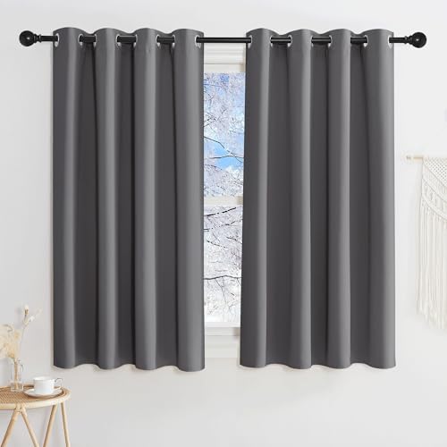 KGORGE Verdunklungsvorhänge Kurz Fenster Vorhänge Grau Blickdicht 145 x 140 cm(HxB) Thermovorhang mit Ösen Gardinen 2er Set Blackout Curtains for Bedroom
