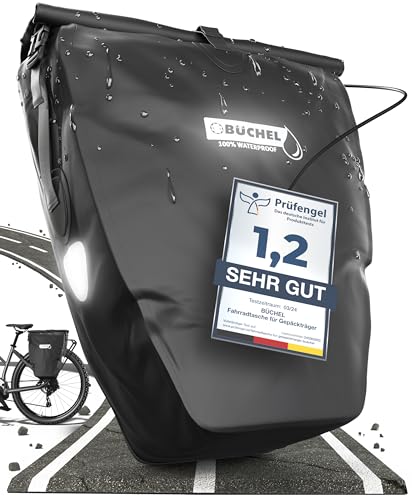 Büchel Fahrradtasche für Gepäckträger I 25.4 L - 100% Wasserdicht I mit Tragegriff und Schultergurt I fahrradtasche gepäckträger, gepäckträgertasche, Fahrrad Taschen hinten