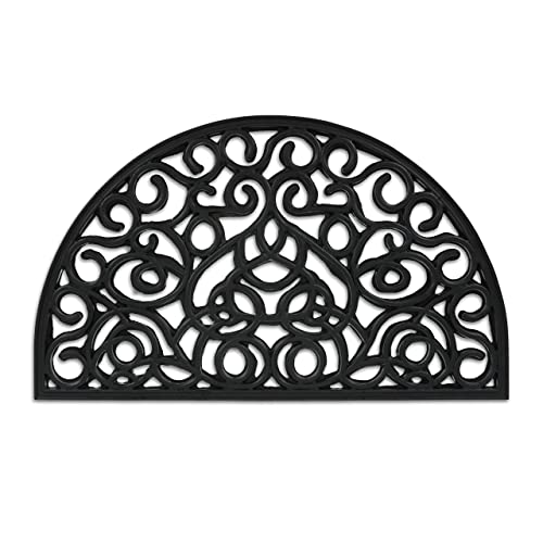 Relaxdays Fußmatte Gummi, 45 x 75 cm, wetterfest, rutschfest, Fußabtreter Ornamente, Türvorleger innen u. außen, schwarz