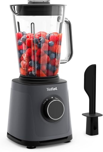 Tefal PerfectMix Essential Hochgeschwindigkeits-Standmixer, stufenlos einstellbare Geschwindigkeit, Pulsfunktion, abnehmbare Powelix-Klingen, hitzebeständiger 2 l Glasbehälter, 1200 W, Grau, BL771BF0