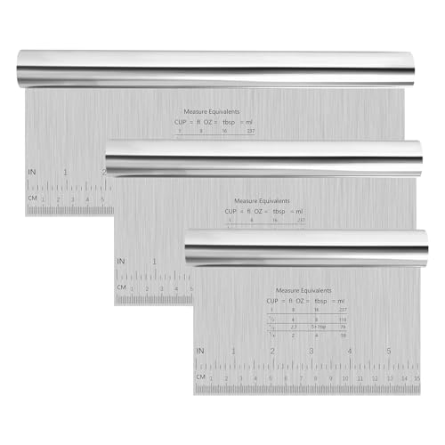 3 Stück Teigschaber Edelstahl, 15/20/25cm Teigschneider Mit Messskala Antihaft Teigkarte Edelstahl, Teigkarte Backutensilien für Kuchen Torte Pizza Cake Dough Plätzchen