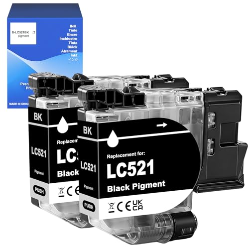 LC521 LC521BK Tintenpatronen 2 Schwarz kompatibel für Brother DCPJ1260W DCPJ1310DW DCPJ1313DW DCPJ1360DW DCPJ1460DW Drucker LC521BK (Schwarz*2)