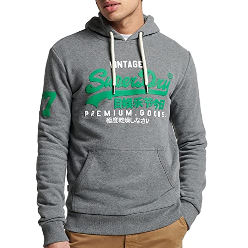 Superdry Herren Klassisches Vintage Hoodie mit Logo Anthrazitgrau Meliert L