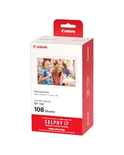Canon SELPHY RP-108 Tinten- und Papier-Multipack – Original Canon Fotodrucker Tintenpatronen 2er-Pack & 108 Blatt Fotopapier (100 x 148mm)