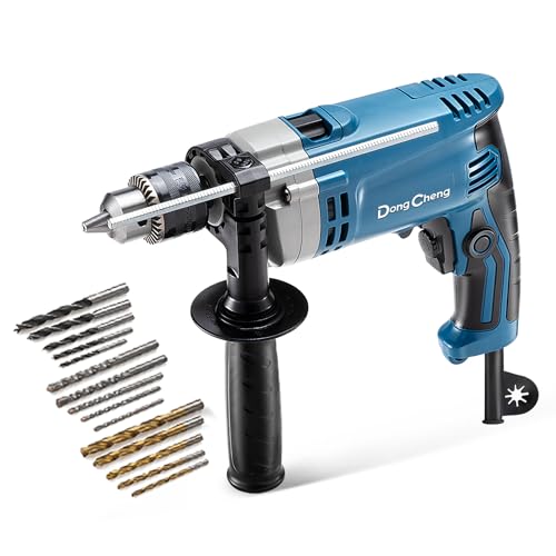 DongCheng Schlagbohrmaschine Bohrhammer 710W,13 mm Bohrfutter Schlagbohrer 45,000 IPM, 3000 RPM mit 15 Stück Bohrkronen für Metall, Holz und Ziegelmauer
