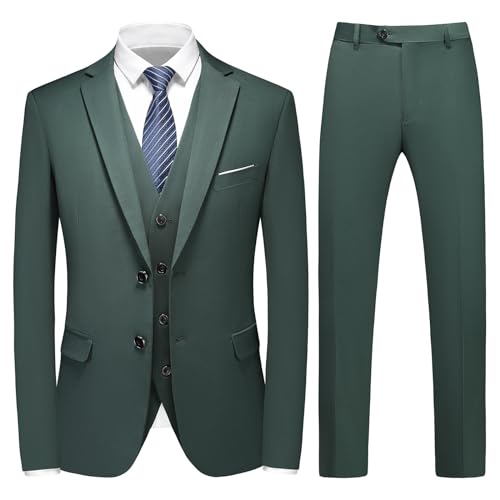 KUDMOL Herren 3-Teiliger Slim Fit Anzug - Business Hochzeit Formal Dinner Zwei Knöpfe Smoking - Klassischer Blazer Weste Hose Set für Männer
