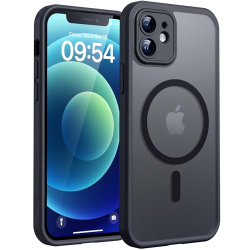 TOCOL für iPhone 12 Hülle für Magsafe, Vollständiger Kameraschutz Stoßfest Kratzfest Transluzente Rückseite Magnetisch Handyhülle für iPhone 12 Case, Schwarz