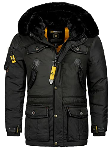 Geographical Norway warme Herren Winter Jacke FVSB Parka Outdoor ACORE Luxus SKI, Farbe:Schwarz, Größe:L