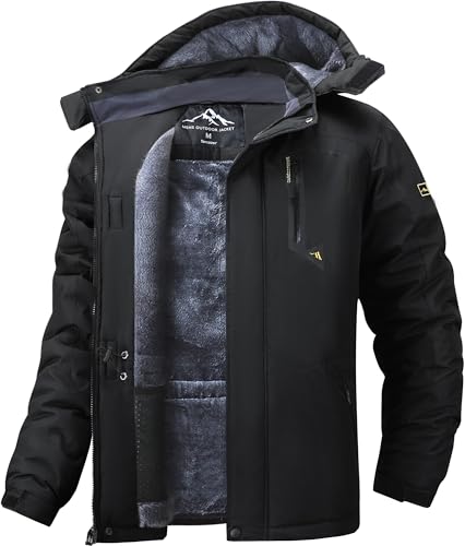 Tansozer Skijacke Herren Winter Wasserdicht Winterjacke Warm Gefüttert Regenjacke Atmungsaktiv Wanderjacke Fleece, Schwarz, L