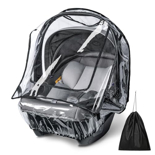 bemece Universal Regenschutz Babyschale, Regenschutz für Babyschale, Bequemes Zugang Rolltor und Trageöffnung, Gute Luftzirkulation, Transparent