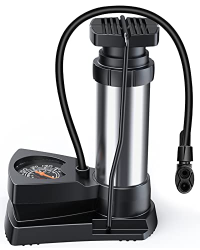 Lifelf Fahrradpumpe Mini-Luftpumpe mit großem Manometer - Mini und tragbar, 11bar/160PSI, Dualkopf, Minipumpen für alle Ventile, geeignet für Fahrräder, Bälle, Schwimmringe und Luftmatratzen