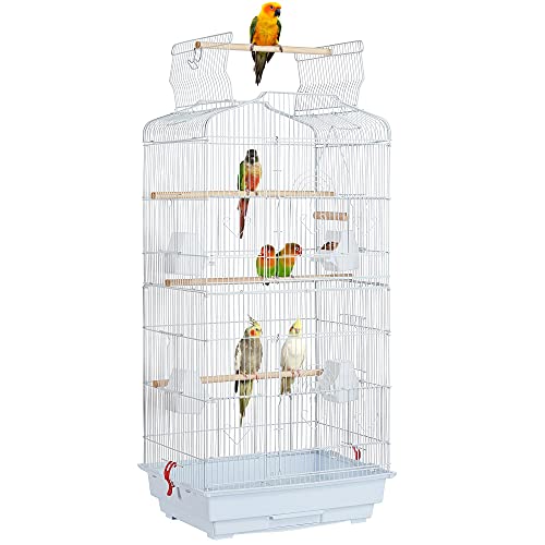 Yaheetech Vogelkäfig Vogelvoliere Tierkäfig Vogelhaus für Papagei Wellensittich 46 x 35.5 x 104.5cm Weiß