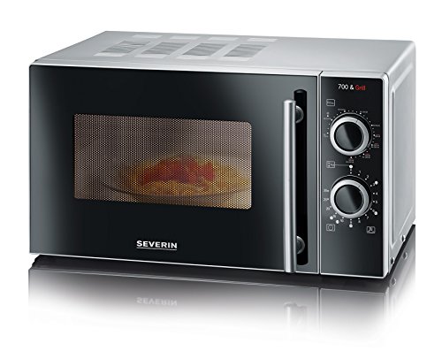 SEVERIN 2-in-1 Mikrowelle mit Grill 700 W, Grillofen mit 9 Automatikprogrammen, Mikrowelle mit Grillrost und Drehteller, silber-schwarz, MW 7771