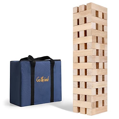 GOTHINK Riesen Wackelturm Spiel Holz Stapelturm Builds Von 1.5m,51pcs Holzklötze Stacking Game, mit Tragetasche, Jumbo-Blöcke Outdoor Indoor Game Toy Gift für Kinder und Erwachsene