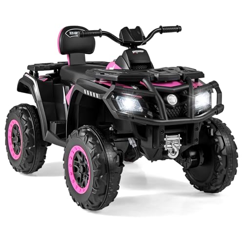 COSTWAY Kinder Quad Elektro 24V, 2-Sitzer Kinderquad 3–8 km/h, Elektroquad mit Scheinwerfern, Musik & Hupe, Elektroauto ATV für Kinder ab 3 Jahren (Rosa)