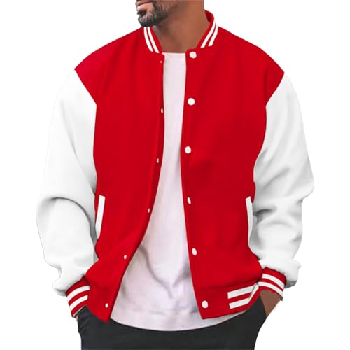 Generisch Herren Varsity Jacke Baseballjacke mit Taschen Slim Fit College Fashion lässige College Jacken S-3XL Collegejacke Freizeit Sportjacke Streetwear Stehkragen Herbst Frühling