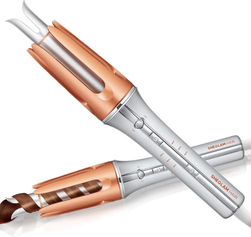 SHEGLAM Automatische Lockenstab 25mm mit Keramikbeschichtung, 3 Temperaturstufen (170-210°C), Schnellaufheizend – Selbstrotierender Lockenwickler für Locken
