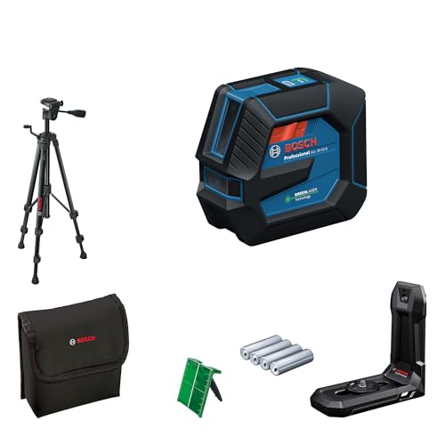 Bosch Professional Linienlaser GLL 20-22 G (Halterung LB 10, grüner Laser, Innenbereich, Dual Power Source, 2 x 1.5V LR6 Batterien, Schutztasche, Stativ BT 150)