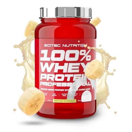 Scitec Nutrition 100% Whey Protein Professional - Angereichert mit zusätzlichen Aminosäuren und Verdauungsenzymen - Glutenfrei - Palmölfrei, 920 g, Banana