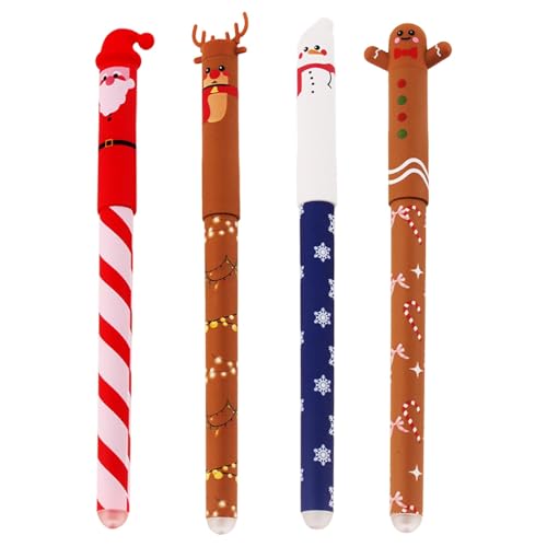 Radierbarer Kugelschreiber, Neuer Weihnachtsstifte 2025, 4 PCS Radierbare Stifte Weihnachten, Radierbarer Gelschreiber, Kawaii Schreibwaren für Kinder Studenten Schule Büro (Weihnachten 4pcs)