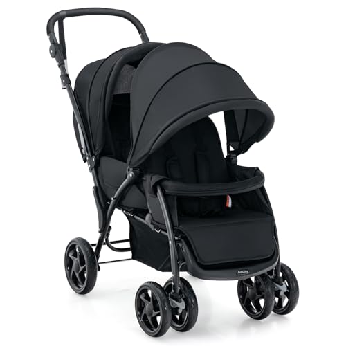 DREAMADE Geschwisterwagen 2 in 1, Doppelkinderwagen baby und kleinkind, Zwillingswagen Faltbar, Babywagen mit Doppelsitz, kinderwagen für 2 kinder, Grau (Schwarz)