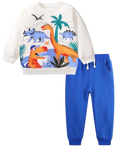 TCWWBB Jungen Bekleidungsset Kleinkinder Langarm Sweatshirt und Hose Dinosaurier Tier Raum Winter Herbst 2-teiliges Baumwolle Outfits Set 1-7 Jahre 92 98 104 110 116 122