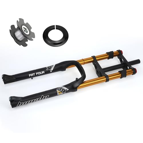 RUJIXU 26-Zoll-Fahrrad-Federgabeln 4.0 Fatbike Gerade Vorderradgabel Bergab Mountainbike MTB-Gabel 1-1/8 Scheibenbremse Luftgabel 170mm Federweg E-Bike Vorderradgabel BMX 2850g (Color : Black Gold)