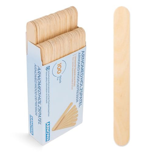 100x ARNOMED® Holzspatel, Holzstäbchen für Eis, Basteln & Waxing, Einweg Holzstiele, Eisstiele, Zungenspatel, Bastelholzstäbchen, Wooden Sticks, Mundspatel, Rührstäbchen aus Holz