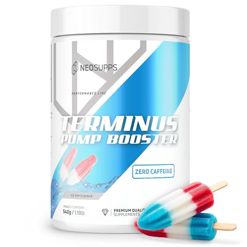 NEOSUPPS Pre Workout Booster Terminus PUMP XXL Ice Pop 540g, ohne Koffein Booster, Fitness & Gym, vegan, Pump & Fokus, geprüfte Qualität, 8.000 mg L-Citrullin, 20 Portionen