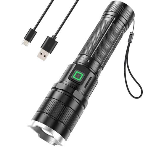 GEARLITE Taschenlampe LED Aufladbar, 10000 Lumen LED Taschenlampe Extrem Hell mit 3 Modi, IP65 Wasserdichte Handlampe Zoomable für Camping, Wandern, Outdoor, Notfall