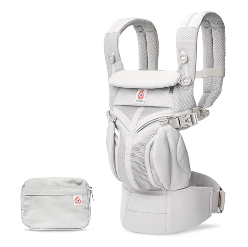 Ergobaby Babytrage für Neugeborene bis zum Kleinkind, 4-Positionen Omni 360 Cool Air Mesh Pearl Grey, Ergonomische Baby-Tragetasche Bauchtrage Rückentrage