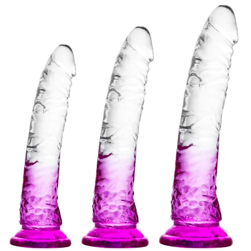 Gradient Clear Purple Kombi-Saugnapfdildo – 3 Größen (klein, mittel, groß), ohne Ei, freihändiges Spielen, anales und vaginales Vergnügen. Realistischer Penis für Anfänger bis Fortgeschrittene