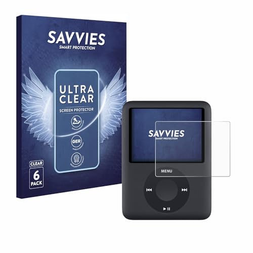 Savvies 6 Stück Schutzfolie für Apple iPod nano (3. Gen.) Displayschutz-Folie Ultra-Transparent